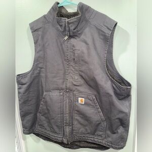 Men’s Washed Duck Sherpa - Carhartt Dark Gray Sherpa-Lined Work Vest - XL